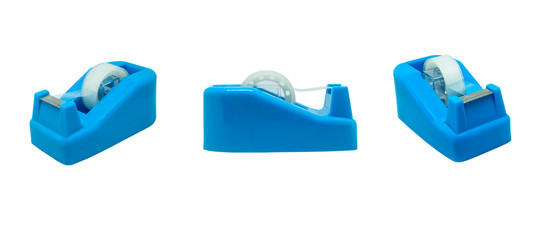 Collection of the Blue scotch tape dispenser isolated on white background with clipping path.