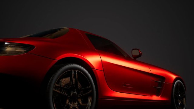 luxury sport car in dark studio with bright lights