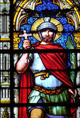 Obraz premium PARIS, FRANCE - JANUARY 05: Saint Victor, stained glass window in the Basilica of Saint Clotilde in Paris, France on January 05, 2018.
