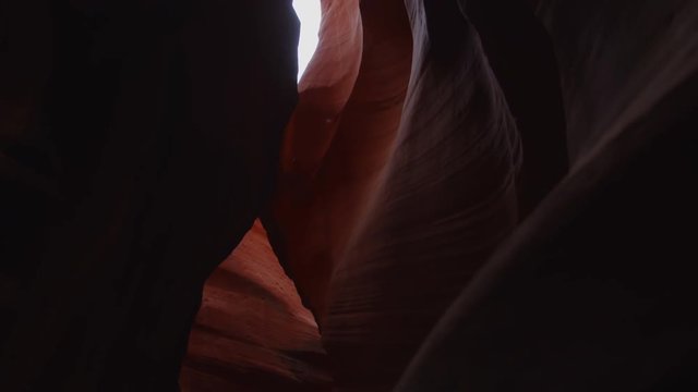 Beautiful abstract red rock formations in Antelope Canyon, Arizona. 4K UHD RAW edited footage