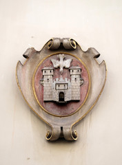 Facade coat of arms on the Landhaus historic center listed as World Heritage by UNESCO in Graz,...