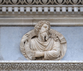 Prophet Jeremiah, relief on the portal of the Cathedral of Saint Lawrence in Lugano, Switzerland