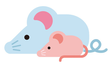 Simple flat character illustration of mouse (rat). Paternity (parent and child). For new year greeting card.