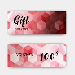 Pink gift vouchers set. Polygon design, on white background. Vector illustration EPS10. 