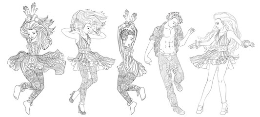 Beautifull dancing people in a patterned clothes.