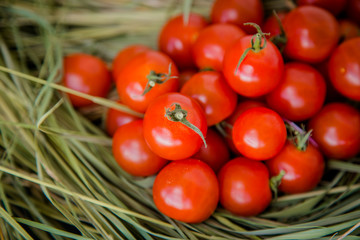 ripe cherry tomatoes in rustic style