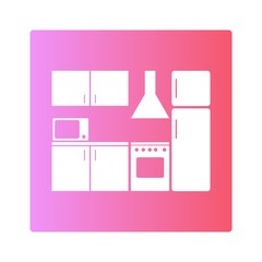 Kitchen furniture silhouette vector icon on color gradient background