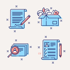 Recruitment, hr, cv, contract, dismisssl icons set.
