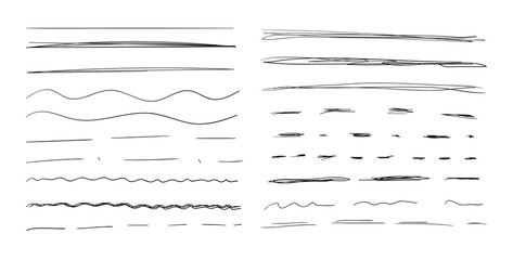 Vector Hand Drawn Underline Strokes Set Isolated on White Background, Scribble Black Drawings.