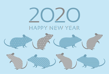 2020年子年　シルエットのねずみの年賀状テンプレート