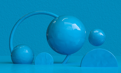 Blue Geometric shape Minimalist abstract background, 3D render..