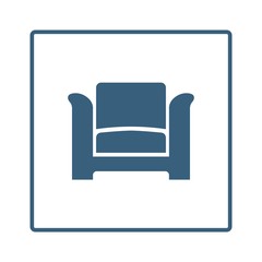 Armchair line vector icon in a square frame isolated on a white background