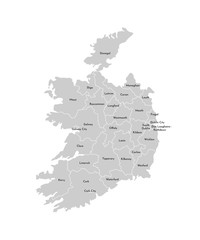 Obraz premium Vector isolated illustration of simplified administrative map of Republic of Ireland. Borders and names of the provinces (regions). Grey silhouettes. White outline
