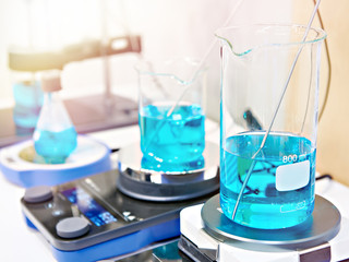 Flasks and magnetic stirrer with heating