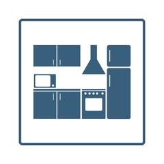 Kitchen furniture line vector icon in a square frame isolated on a white background