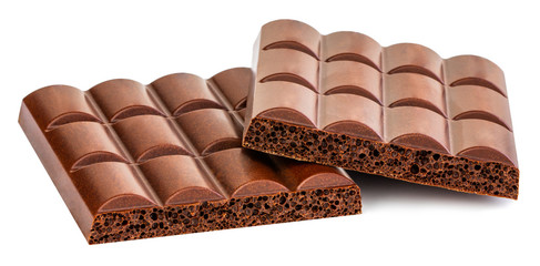 porous chocolate bar isolated on white background