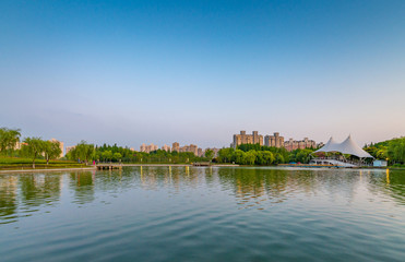 Fototapeta na wymiar Evening scenery at Daning Tulip Park, Shanghai, China 