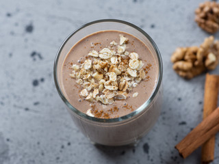 Chocolate milk smoothie with oatmeal and nuts
