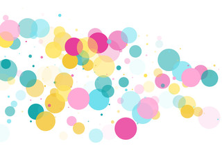 Memphis round confetti festive background in cyan blue, pink and yellow. Childish pattern vector.