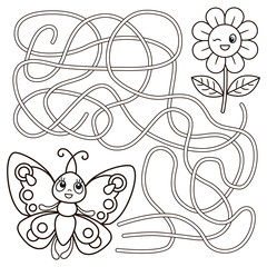 coloring page for children's creativity. Puzzle, maze game for kids. Find the way