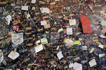 Wall full of messages from lovers in Juliet`s House in Verona, Italy