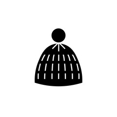 Winter black hat icon. Hat witn pompon and decoration in a simple style. Vector isolated design element for web, mobile app.