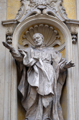 Saint Philip Neri, facade of Santa Maria Maddalena Church in Rome, Italy 