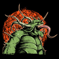Monster Aggressive Creature Comic Book Style Green Monster Character