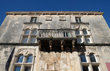 Obraz premium Balcony at house built in Renaissance in Korcula, Croatia. Korcula is a historic fortified town on the island of Korcula