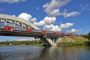 Transport bridge across the widest river in the Russian capital, Moscow