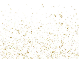 Memphis style geometric confetti vector background of triangle circle square shapes, chevron wavy lines.