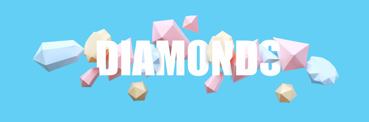 polygonal diamonds made of paper on a blue background