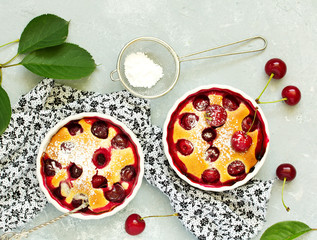 Cherry clafoutis - traditional French sweet fruit dessert.