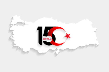 Turkey white map on 15 July, Happy Holidays Democracy Republic new logo, celebration background, new logo, vector