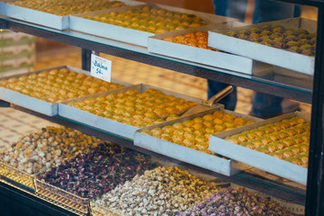 Turkish sweets in the Egyptian bazaar. Istanbul. Turkey
