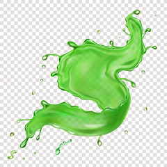 Green juice water splash , lime, mojito realistic flow vector illustration