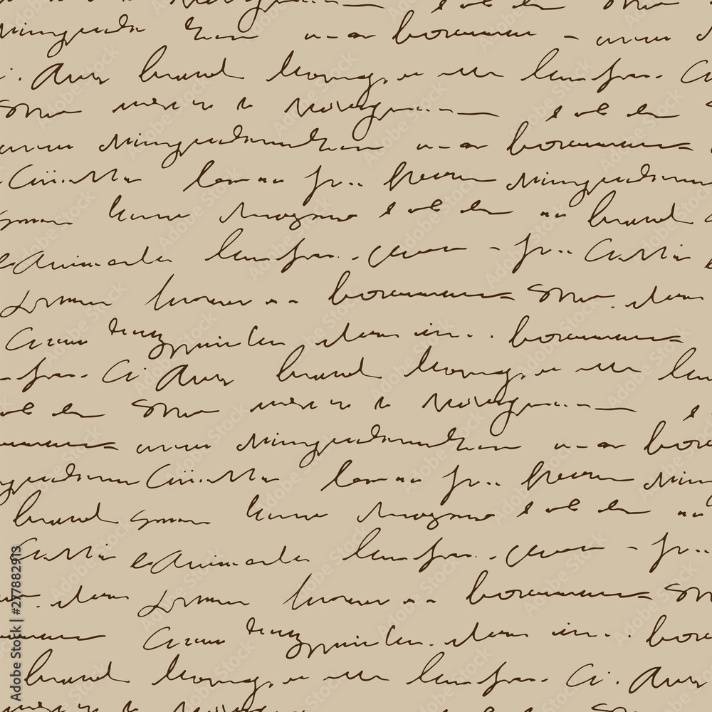 Fototapete handwritten abstract text seamless pattern, vintage beige vector script background
