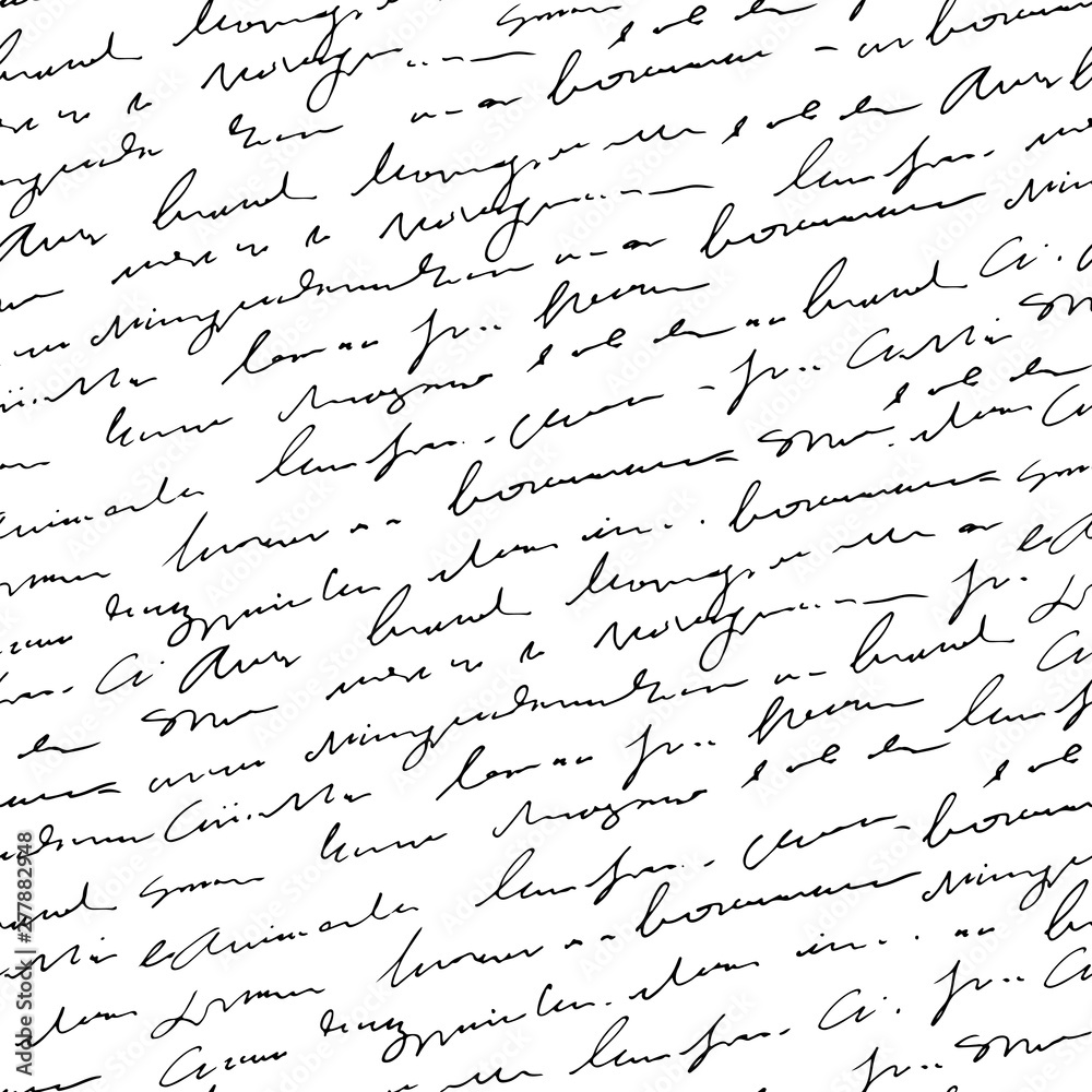 Poster Handwritten abstract text seamless pattern, vector monochrome script background