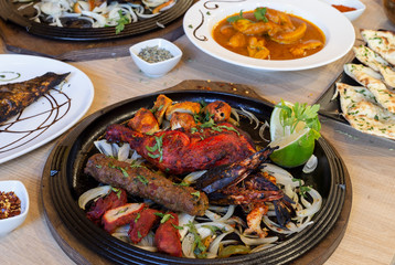 Close up of typical dishes of india