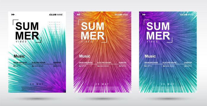 Creative electronic music fest and electro summer poster. Abstract plush gradients music background.