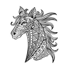 Hand-drawn horse with ethnic floral.