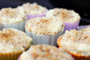 sweet curd cupcakes in colorful silicone bakeware