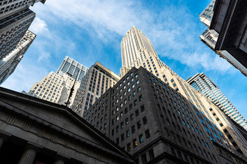 Fototapeta na wymiar Buildings on Wall Street in Lower Manhattan, New York City, USA
