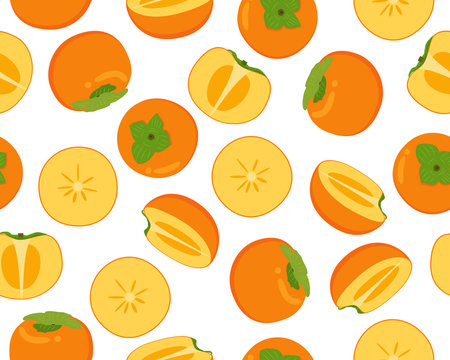 Seamless pattern of fresh persimmon fruit  isolated on white background