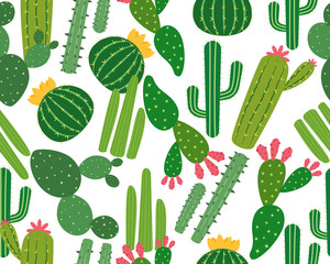 Seamless pattern of many cactus isolated on white background - Vector illustration