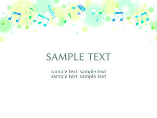 音符のイラスト背景、ふわふわ、青と緑