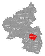 Donnersbergkreis red highlighted in map of Rhineland Palatinate DE