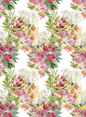 Floral seamless pattern. Hand drawn watercolor field flowers.