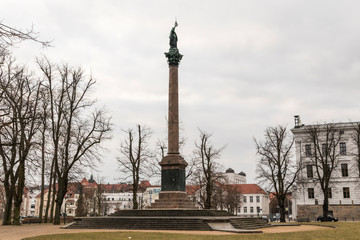 Fototapeta na wymiar Schwerin, Germany. The Siegesaule (Victory Column) at the Alter Garden (Old Park)