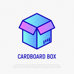 Opened cardboard box thin line icon. Packaging for delivery service. Modern vector illustration.